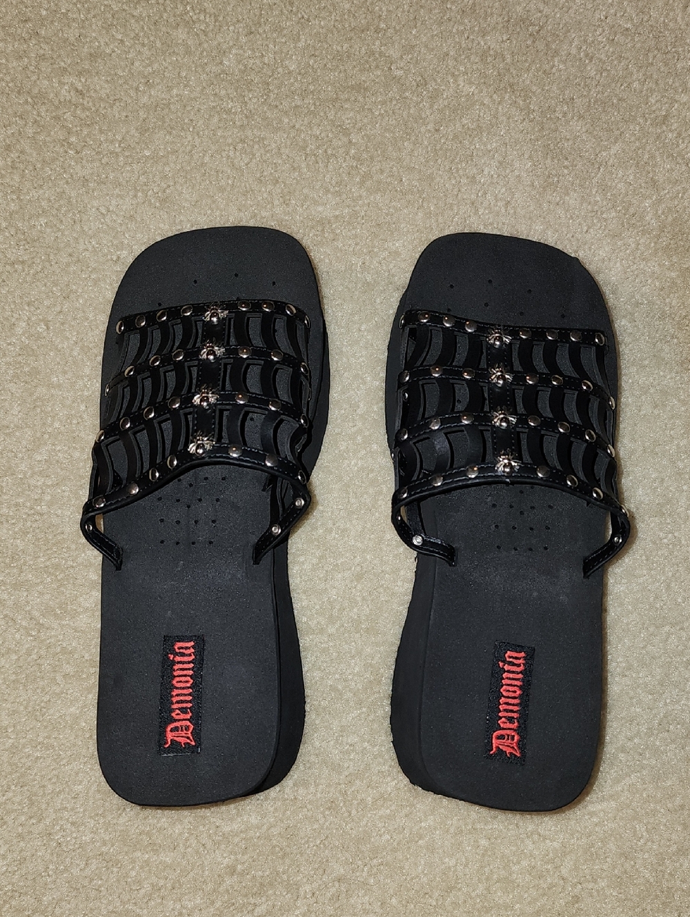 Rare Demonia FUNN-13 Black Vegan Leather Platform Slides
